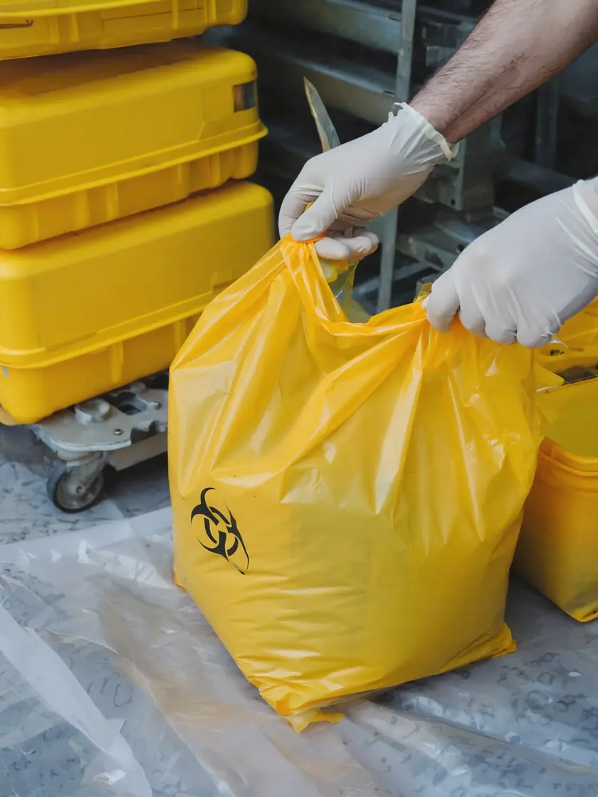 Biohazard waste bags sealed for licensed disposal