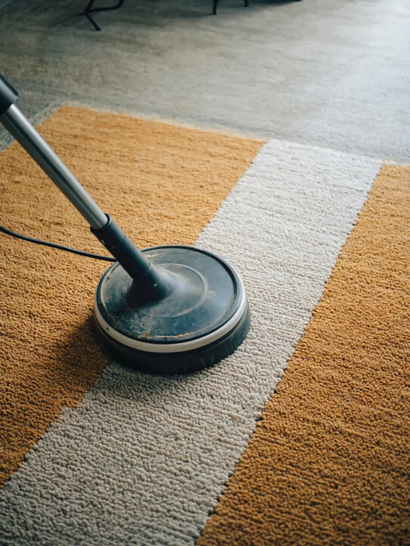Carpet cleaning machine lifting a stubborn stain