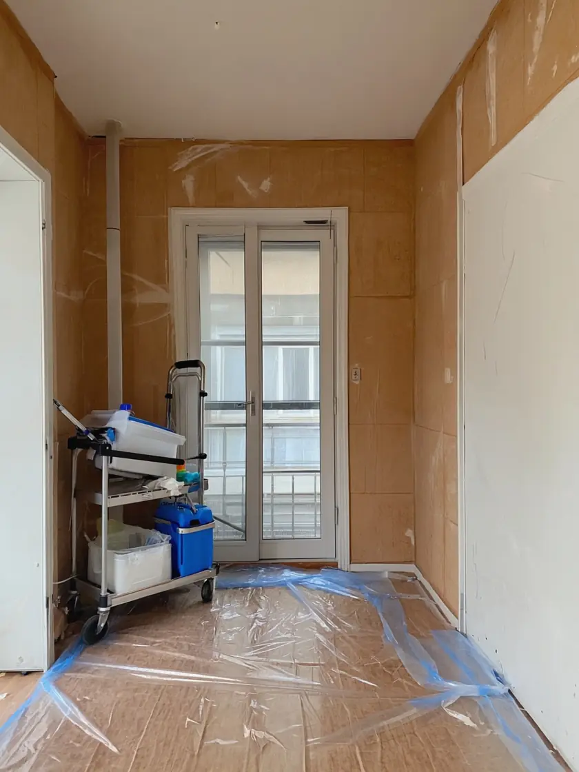 Empty rental flat mid-clean between tenancies