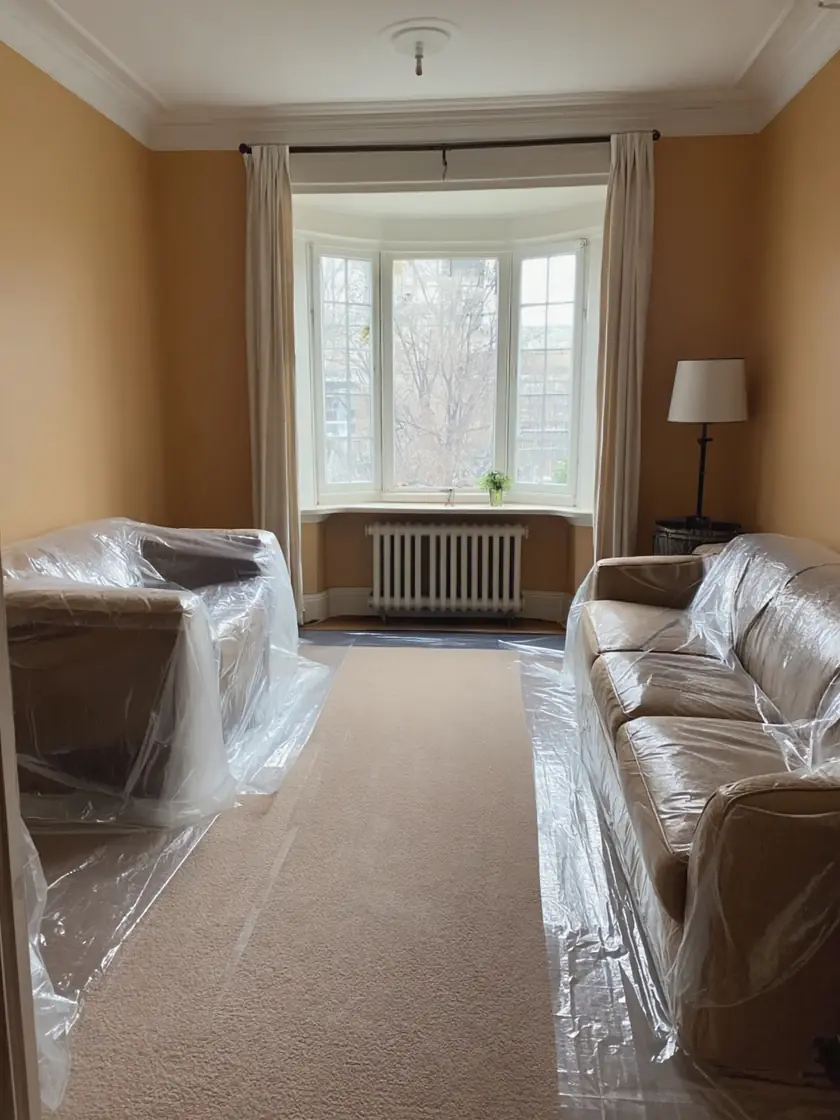 Living room prepared for professional deep sanitisation